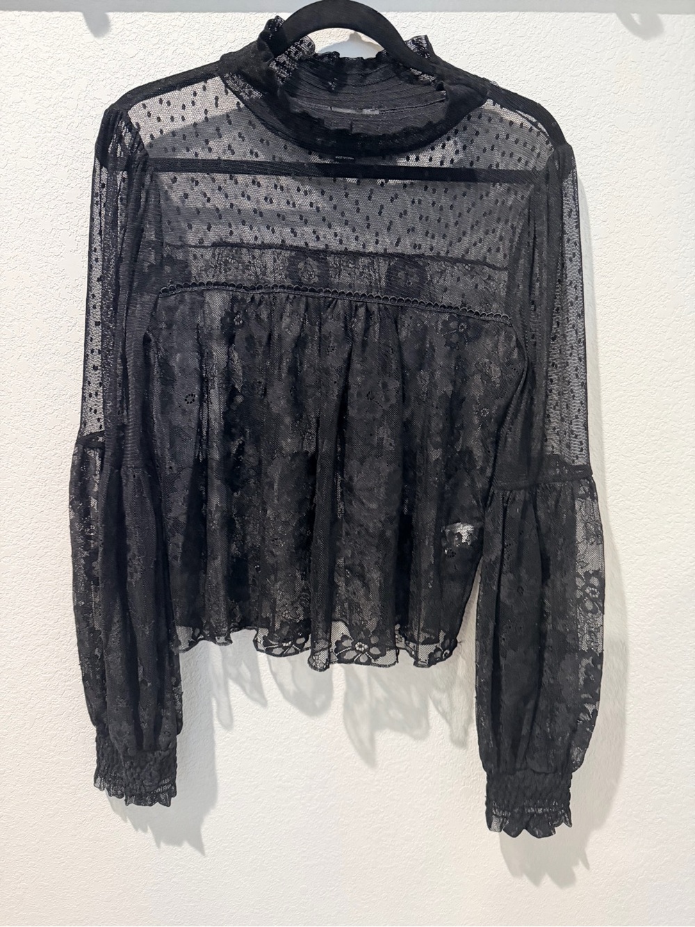 Forever 21 Black Sheer Lace Mock-Neck Blouse